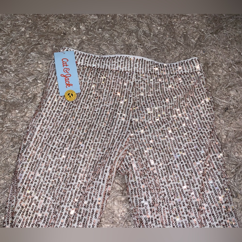 Cat & Jack Champagne Gold Sequins Flare stretch Pants size M(8) NWT - Picture 6 of 6